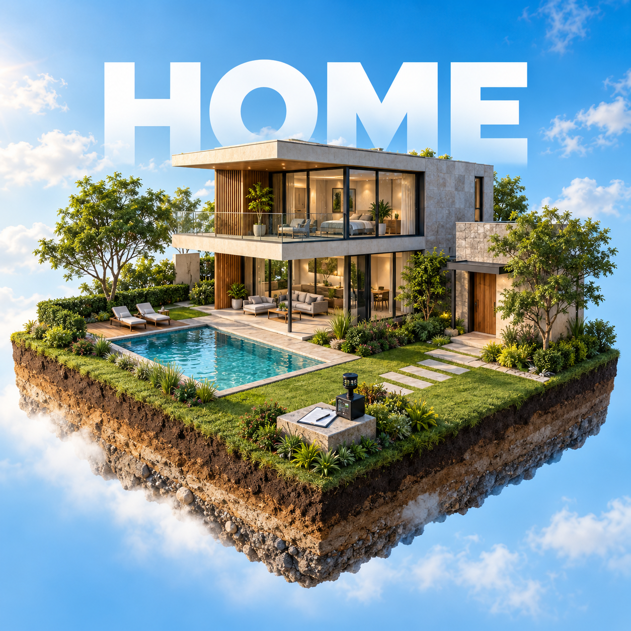 Foto realistis rumah modern dengan halaman depan